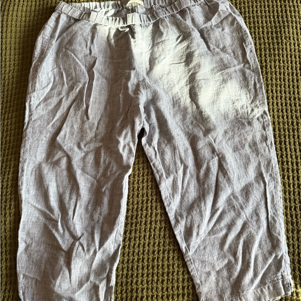 Eileen Fisher Light Gray/Blue Linen Shorts Size PL